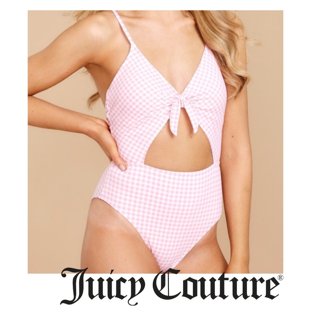 Juicy Couture Pink Gingham One Piece Cut Out Swim Suit Size Large